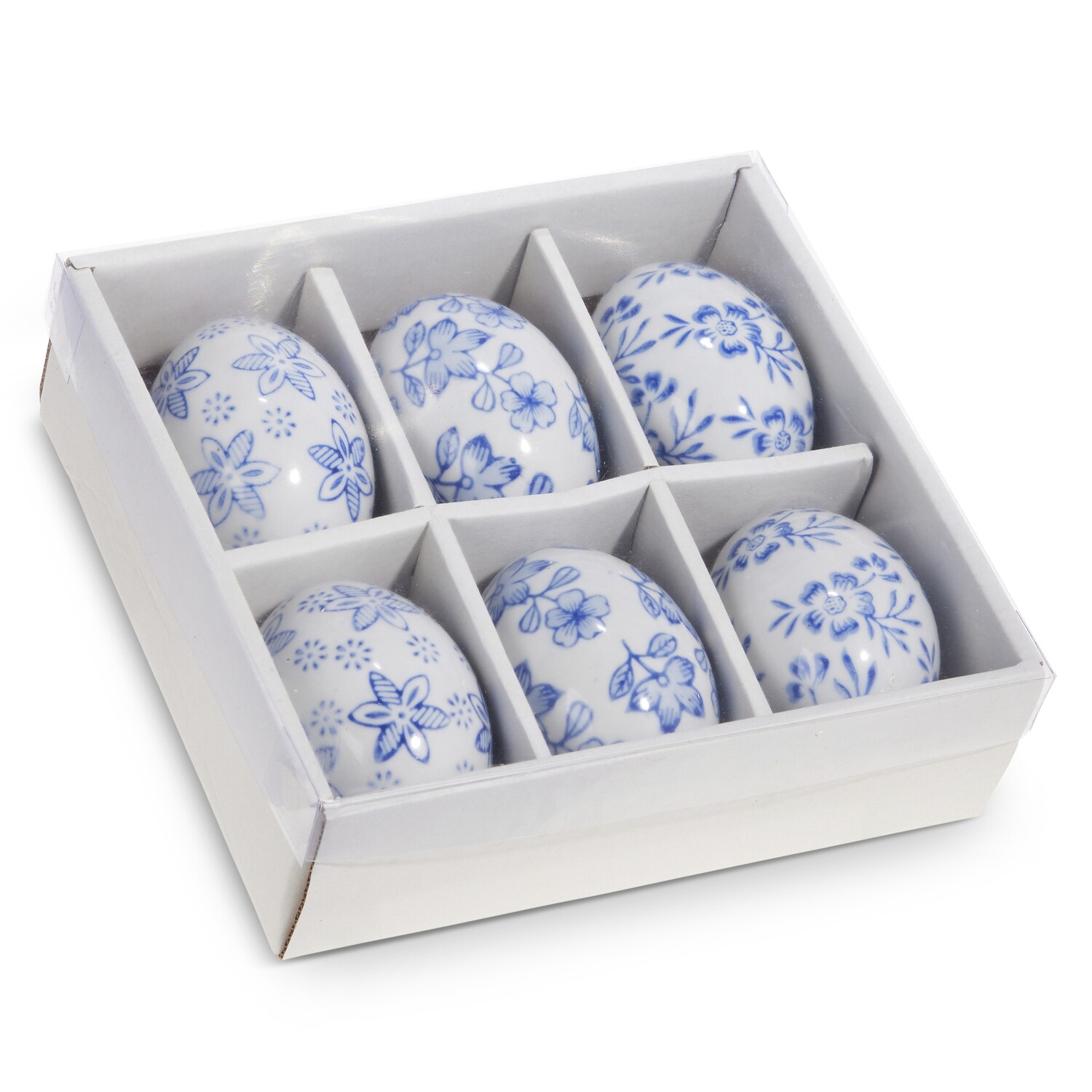 3.25&quot; Box of Blue Floral Eggs