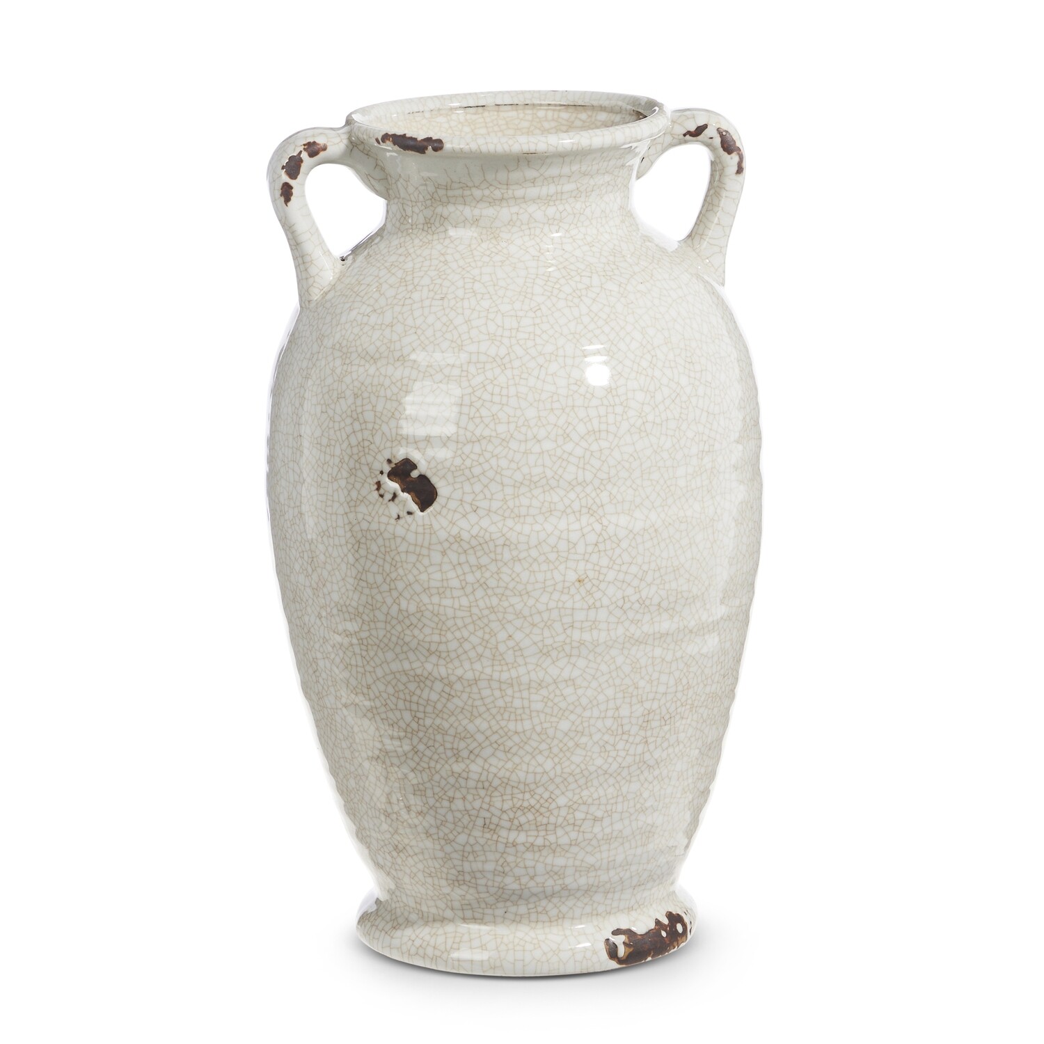 14.5&quot; Glazed Distressed Handled Urn