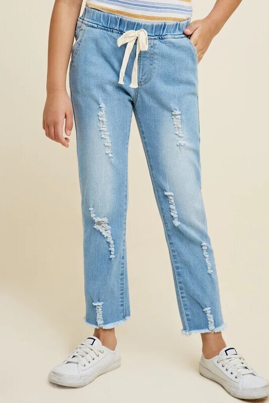 Distressed Drawstring Denim Jeans