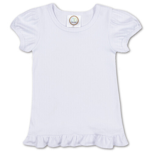 Girl&#39;s Blank SS Ruffle Tee - White