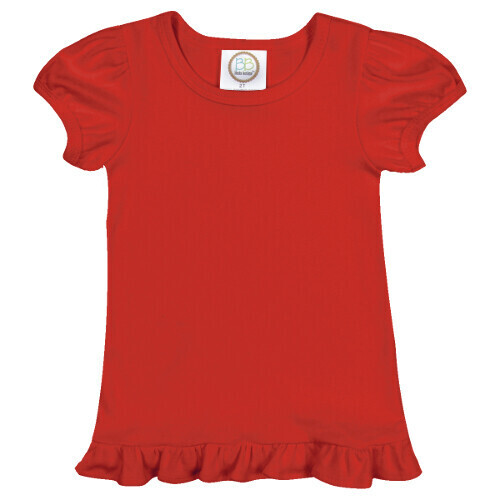 Girl&#39;s Blank SS Ruffle Tee - Red