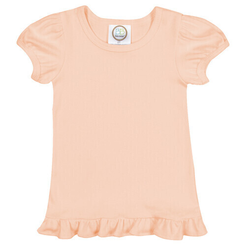 Girl&#39;s Blank SS Ruffle Tee - Peach