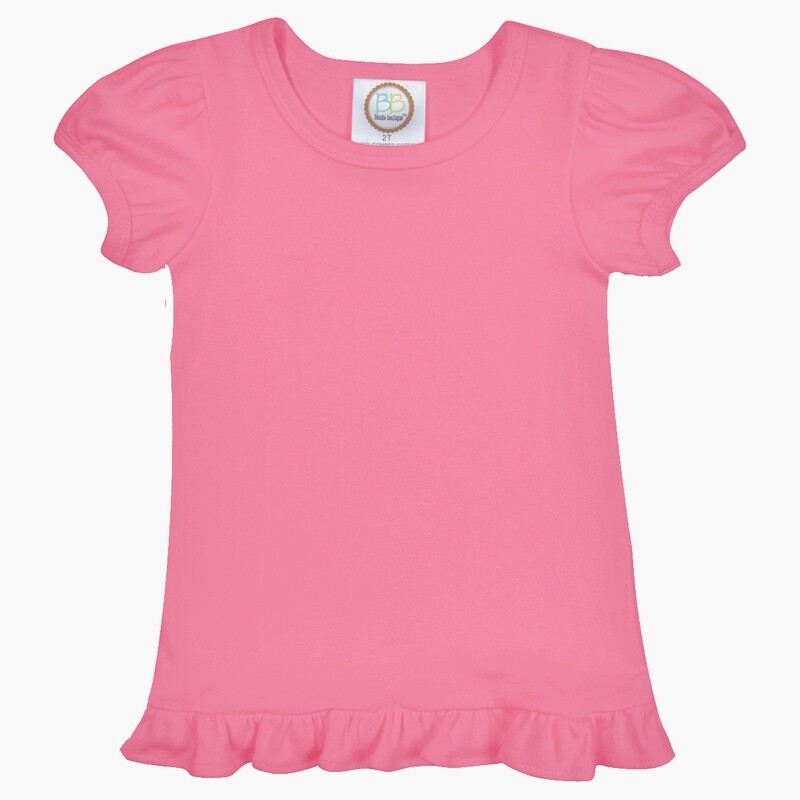 Girl's Blank SS Ruffle Tee - Hot Pink