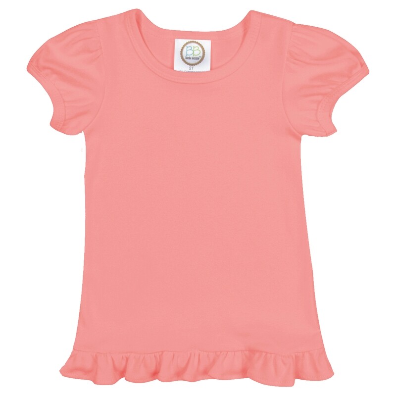 Girl's Blank SS Ruffle Tee - Coral