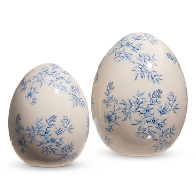 5&quot; White W Blue Floral Eggs- SM