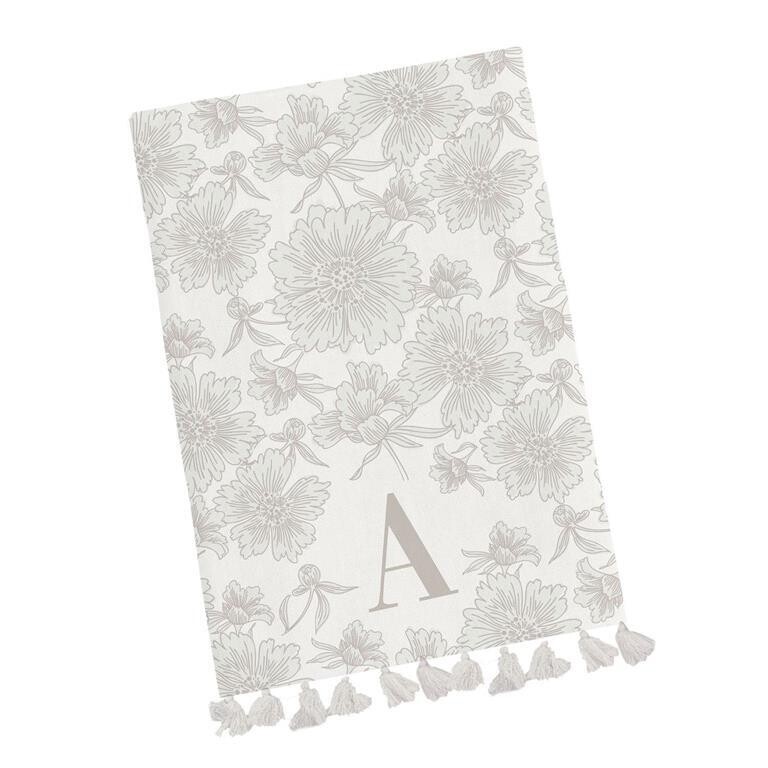 Beige Initial Floral Tea Towel