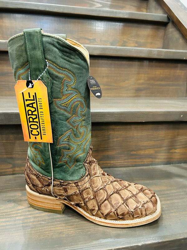 Brown/Turq Fish Sq Toe Boot