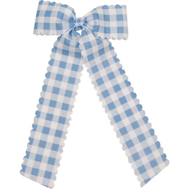Gingham Blue/White Long Tail Bow