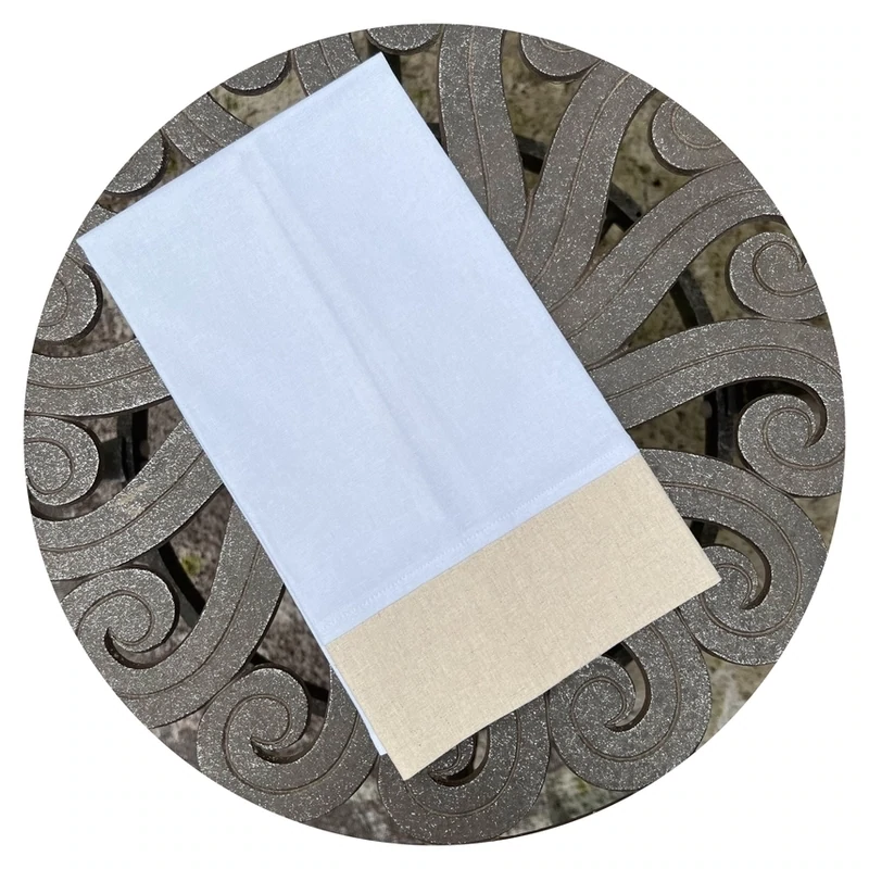 White Linen Blend Guest Towel-Grey Border