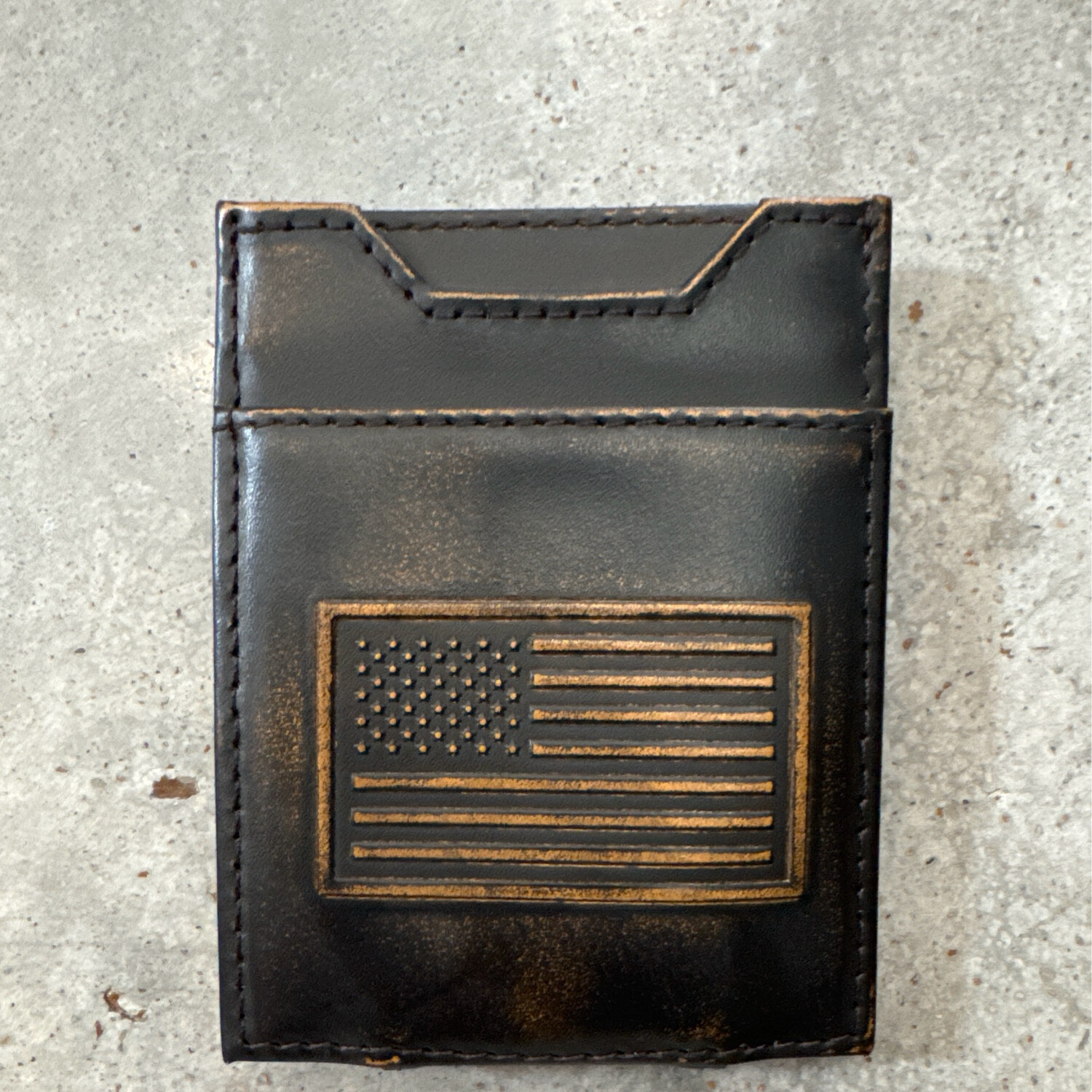 Antique Debossed Front Pocket Wallet-USA Flag