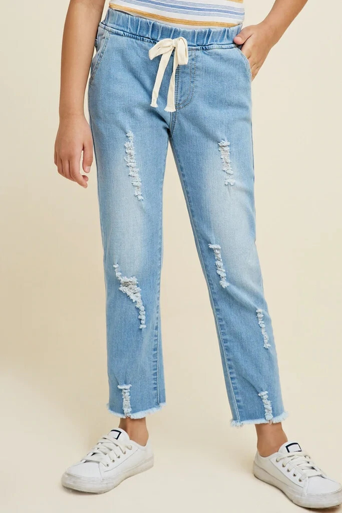 Distressed Drawstring Denim Jeans, Size: 7/8