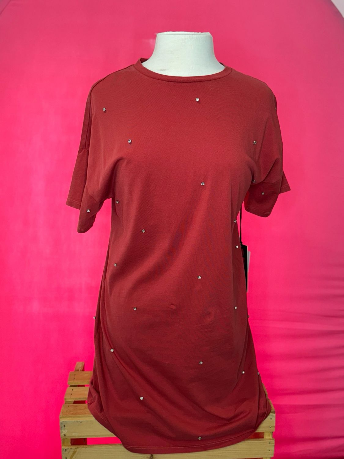 Rhinestone Studded Shirt Dress