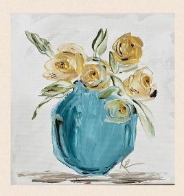 VG GA Teal Vase w/Yellow Flower Pillow
