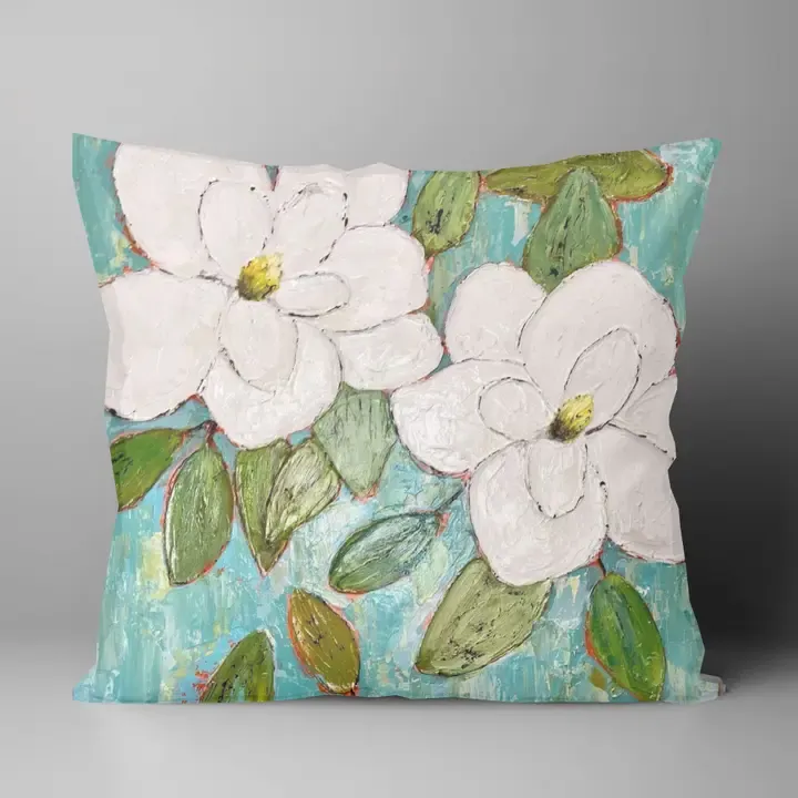 VG Magnolias On Blue Pillow