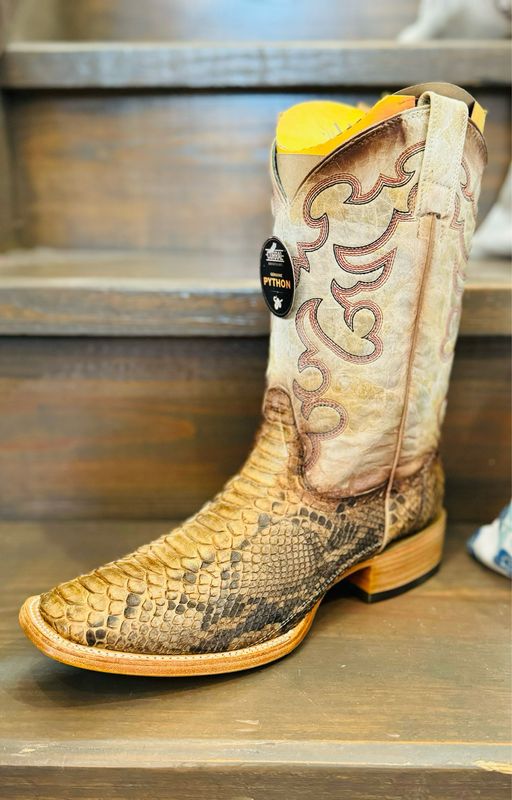 Taupe-Beige Python Embroidery Square Toe