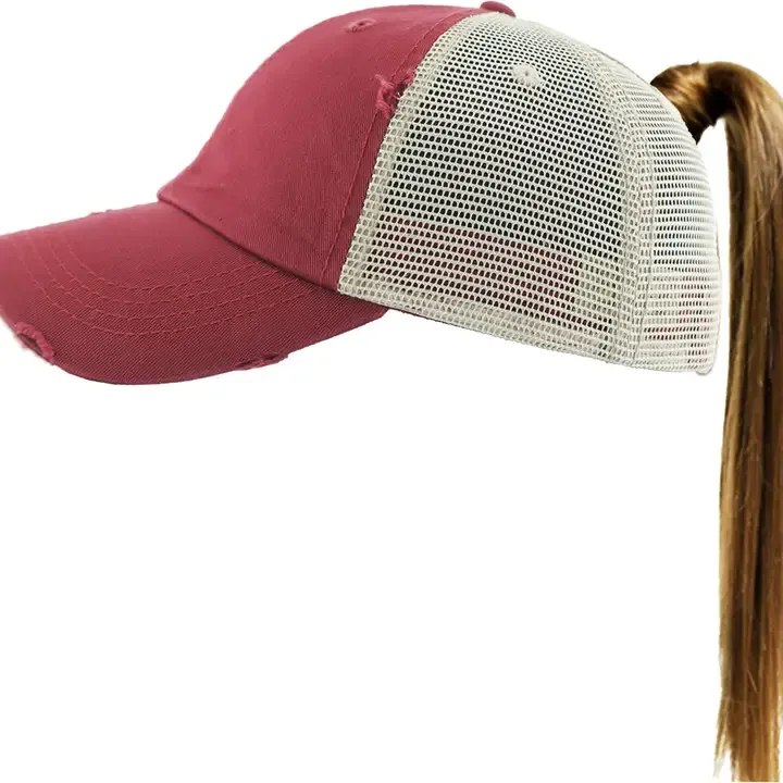 Ponytail Mesh Cap-Maroon