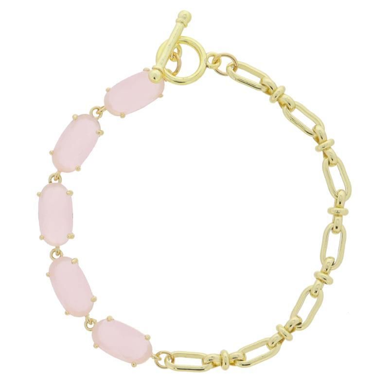 Half Light Pink Oval Crystals on Gold Chain Bracelet