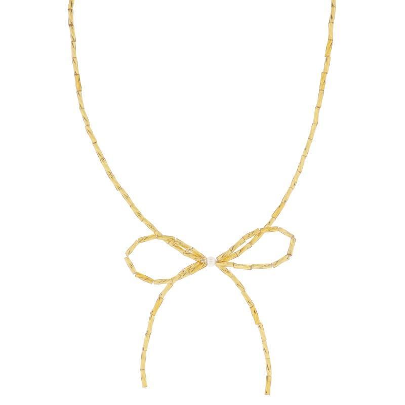 15&quot; Gold Beaded Bow &amp; Pearl Necklace