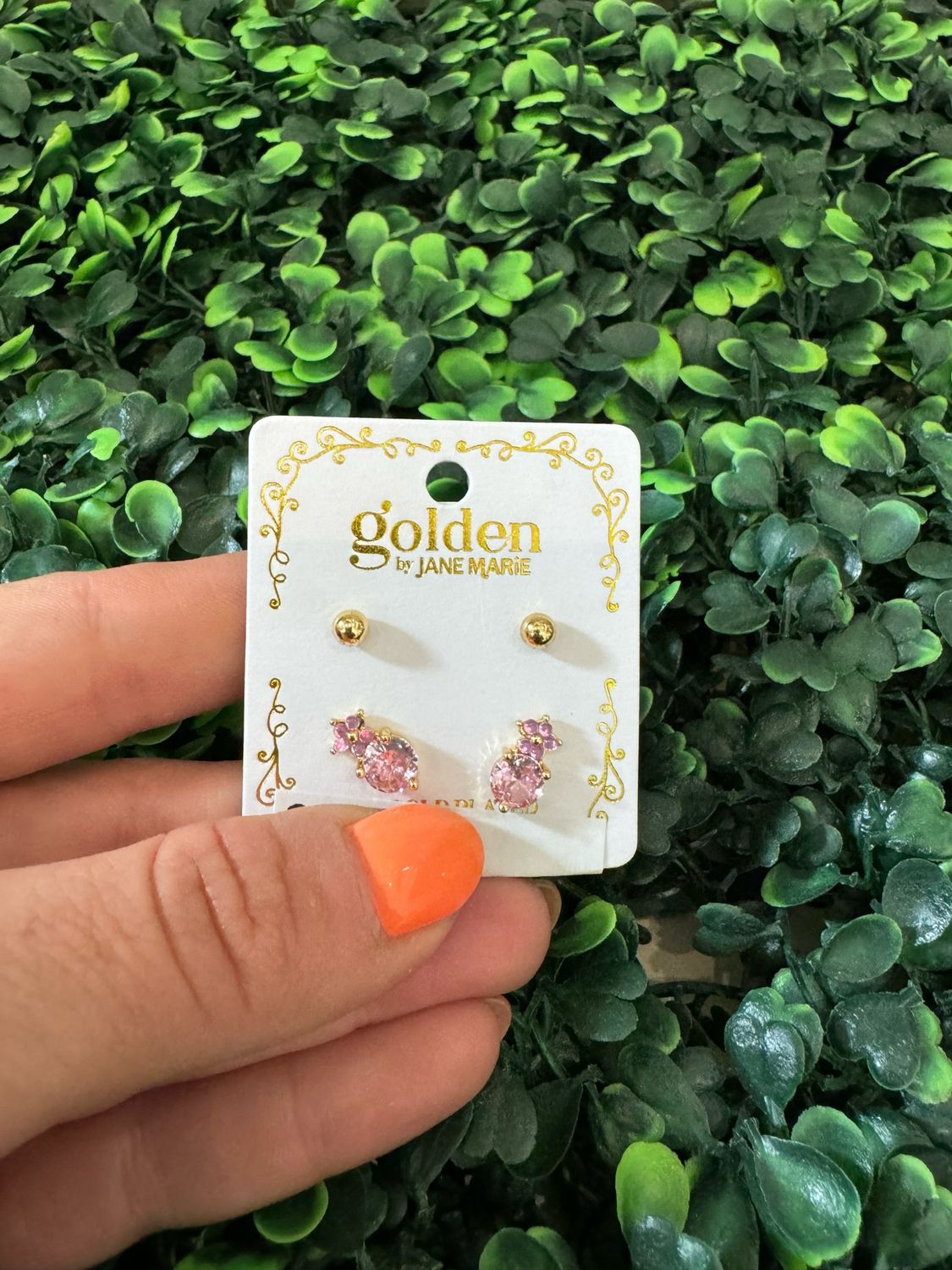 Kids Mini Gold Ball &amp; Mini Pink Flower Stud Set