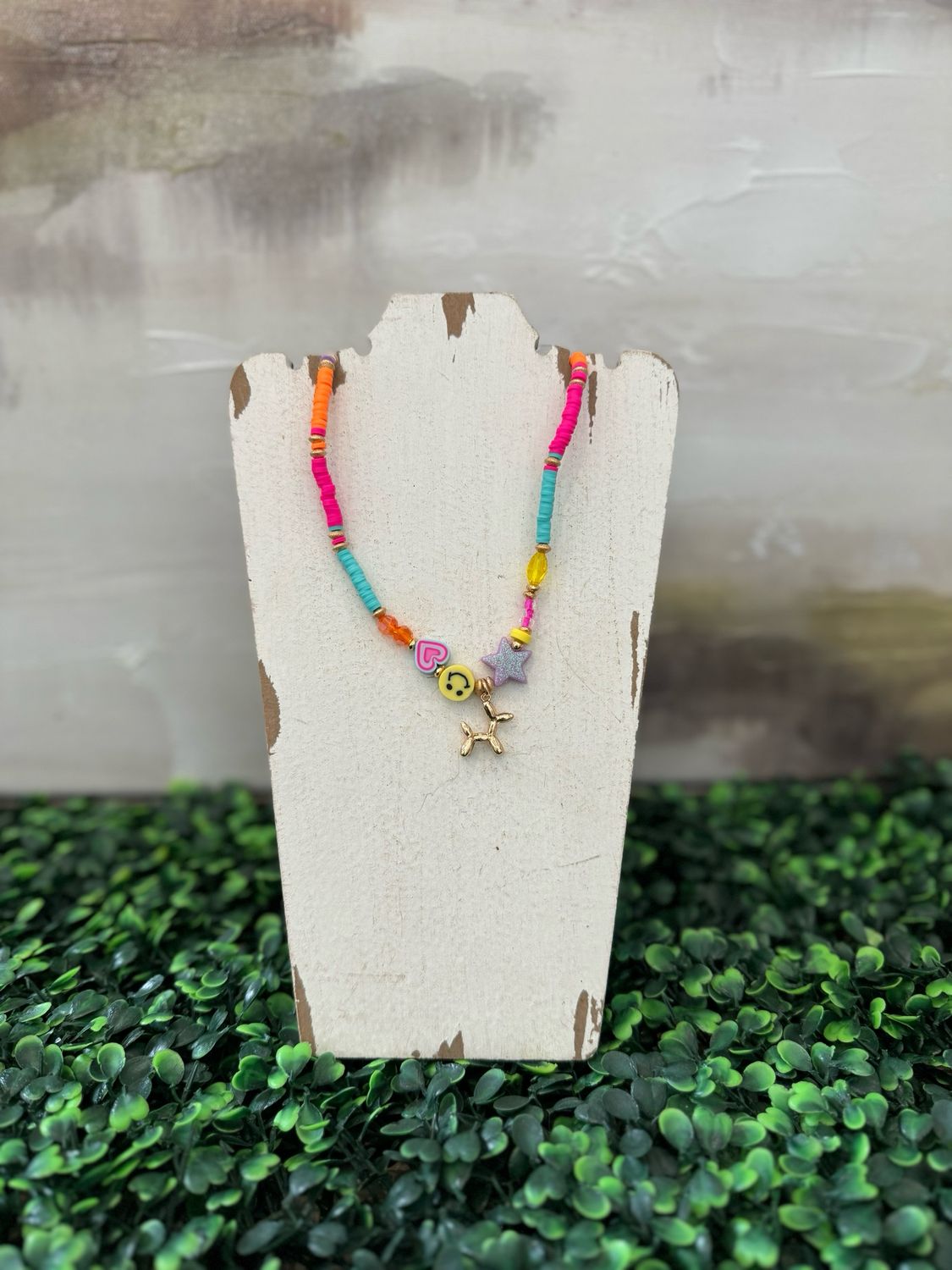 Kids Multi Color Rubber Beads w Balloon Dog Necklace