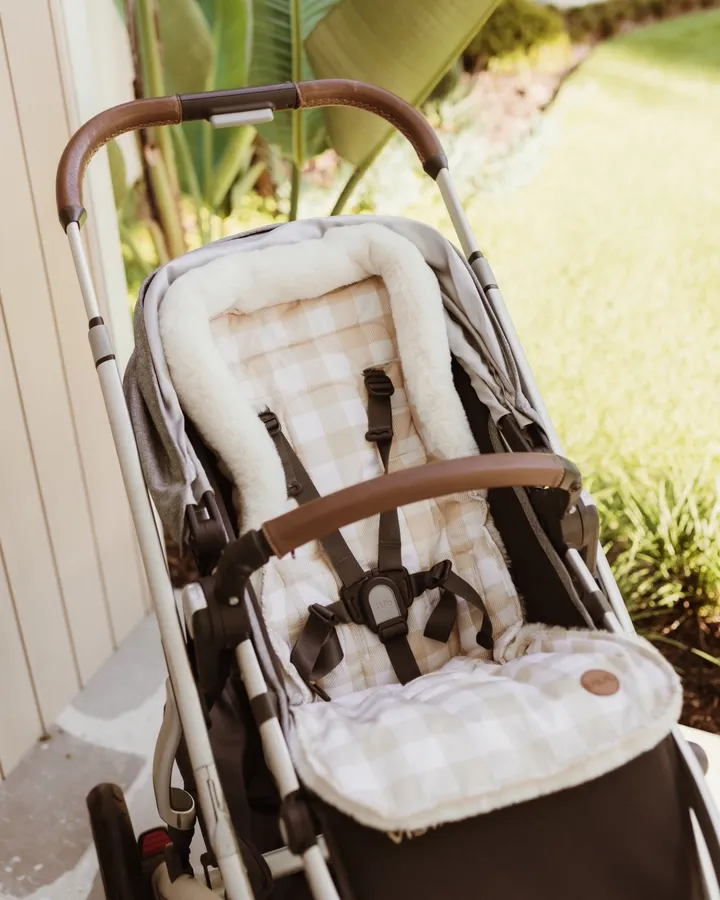 Cozy Fleece Pram Liner- Beige Gingham