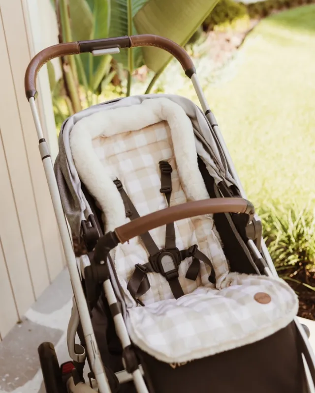 Cozy Fleece Pram Liner- Beige Gingham