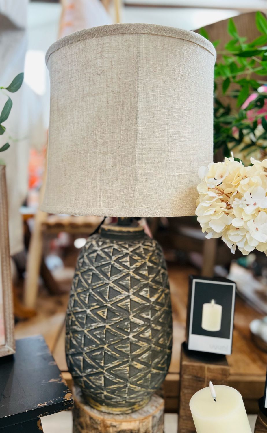 Grey Distressed Table Lamp