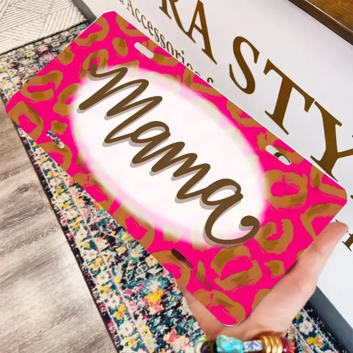 Mama Brown/Pink Leo License Plate