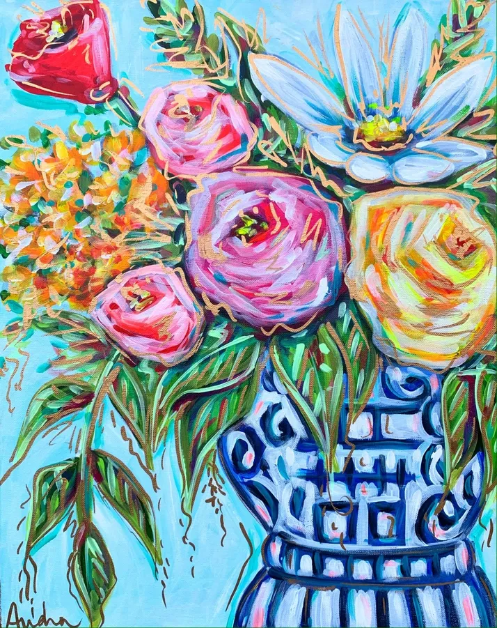 Ginger Jar Floral Art Canvas 8x10