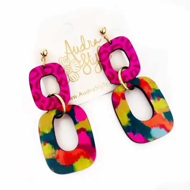 Colorful Bold Link Statement Earrings