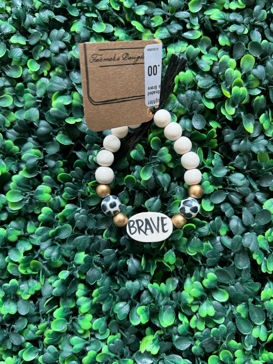 Affirmation Beaded Bracelet-Cream/Black Brave