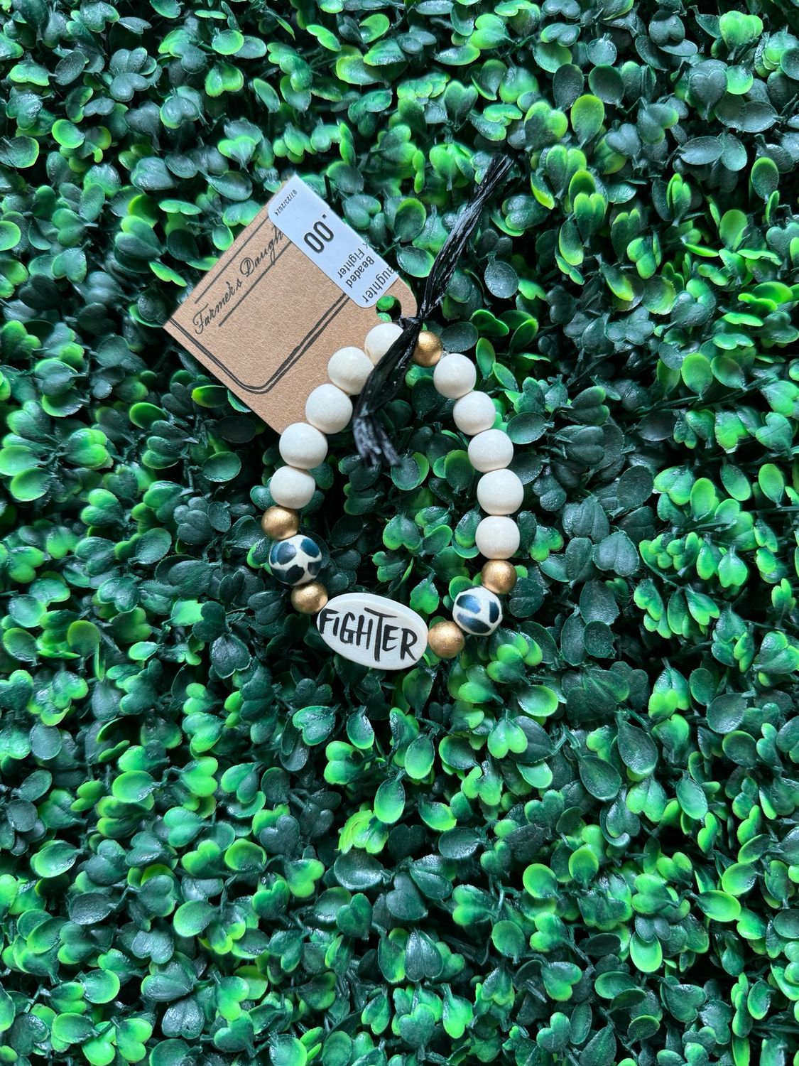Affirmation Beaded Bracelet-Cream/Black Fighter