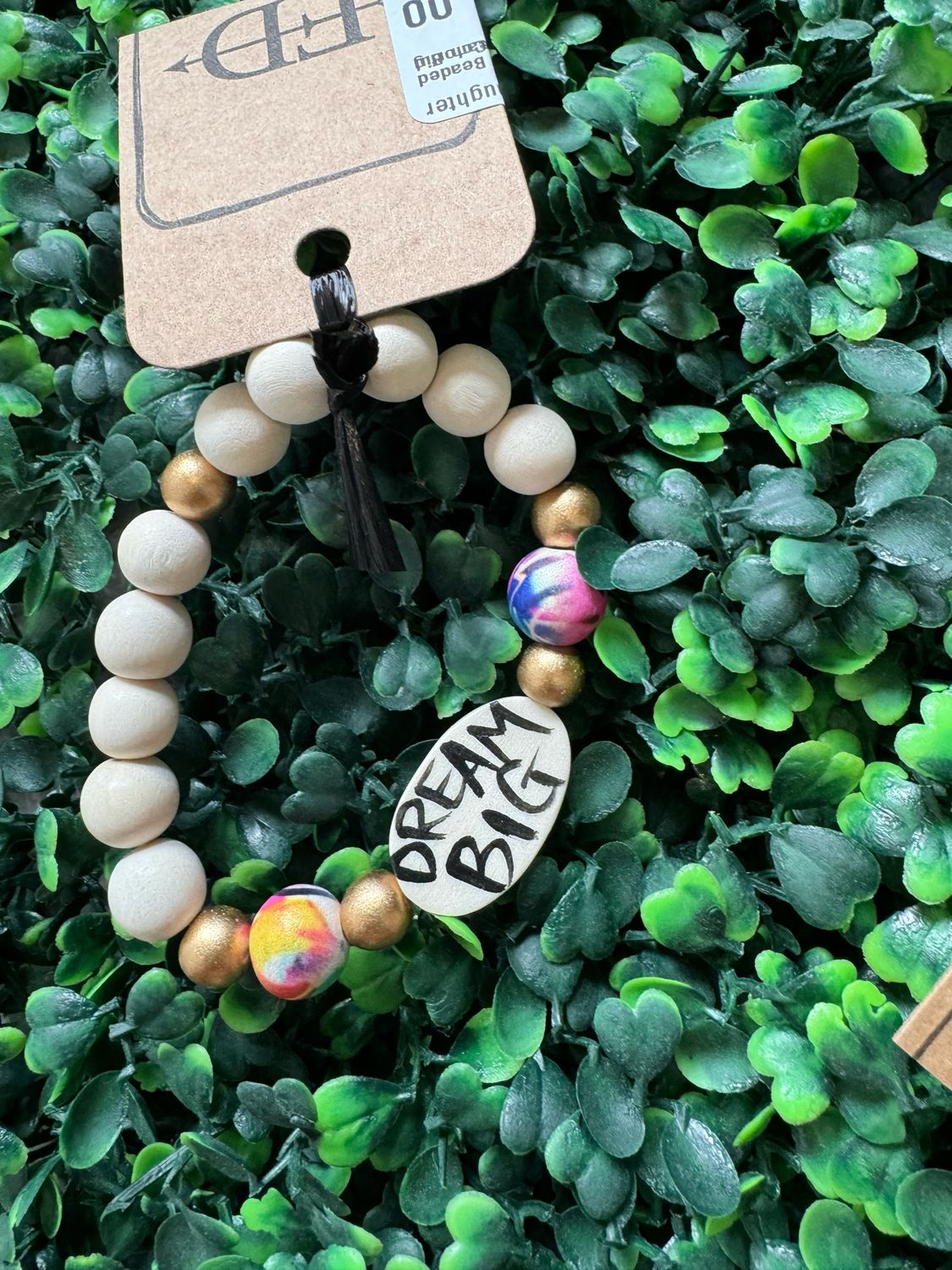 Affirmation Beaded Bracelet-Cream Colorful Dream Big