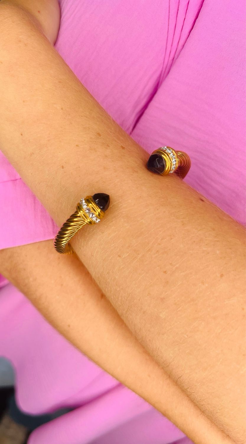 VG Large Gold Twisted Purple Stone Cuff