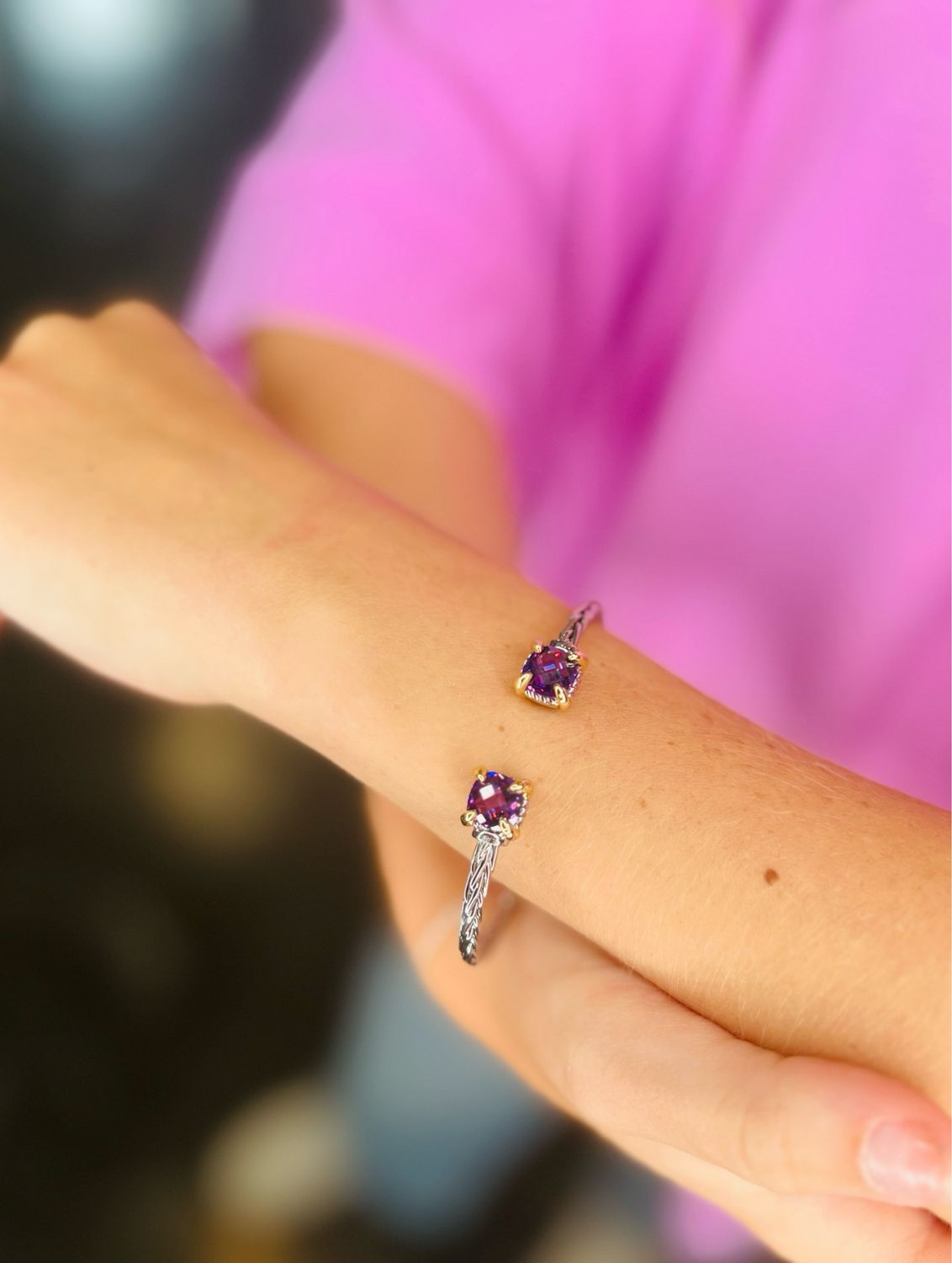 VG Silver Braided Purple Square Stone Cuff