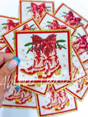 Sequin Bow Cowboy Boots Patch