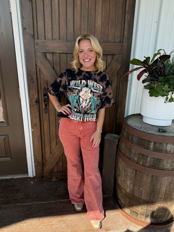 Rust Button Wide Leg Jeans