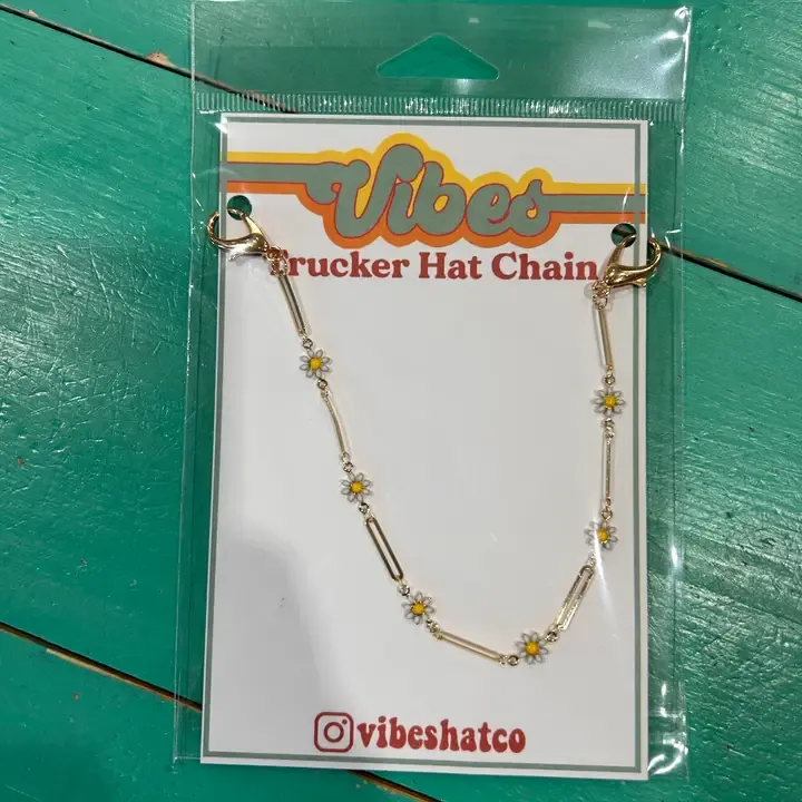 Dainty White Daisy w Gold Bar Hat Chain