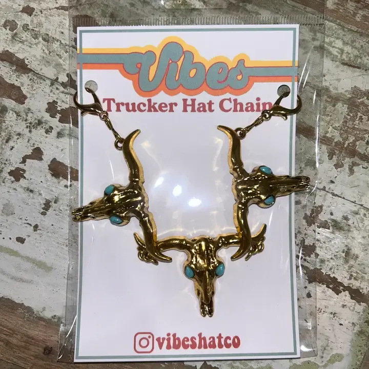 Gold &amp; Turquoise Skull Hat Chain