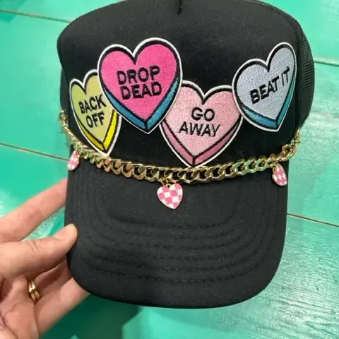 Gold Checkered Pink/White Heart Hat Chain