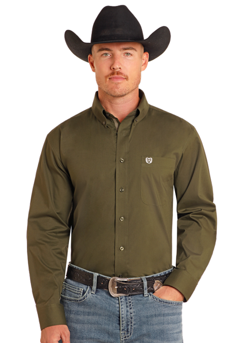 Solid Poplin Button Down-Olive