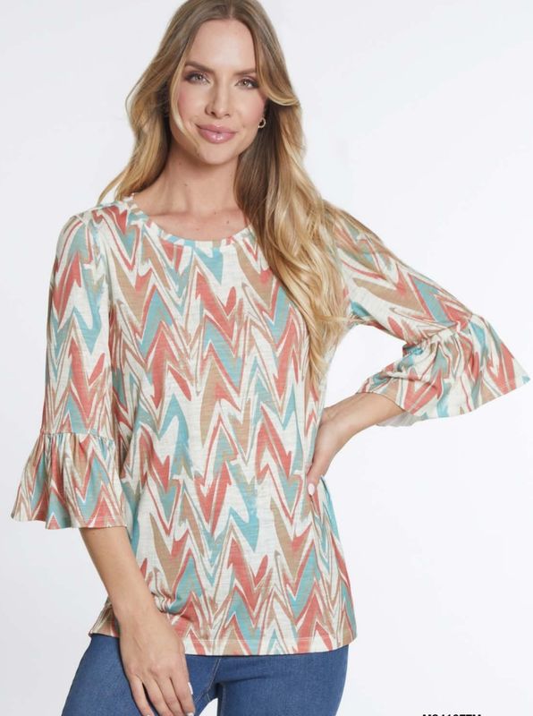 Multi 3/4 Flounce SLv Top