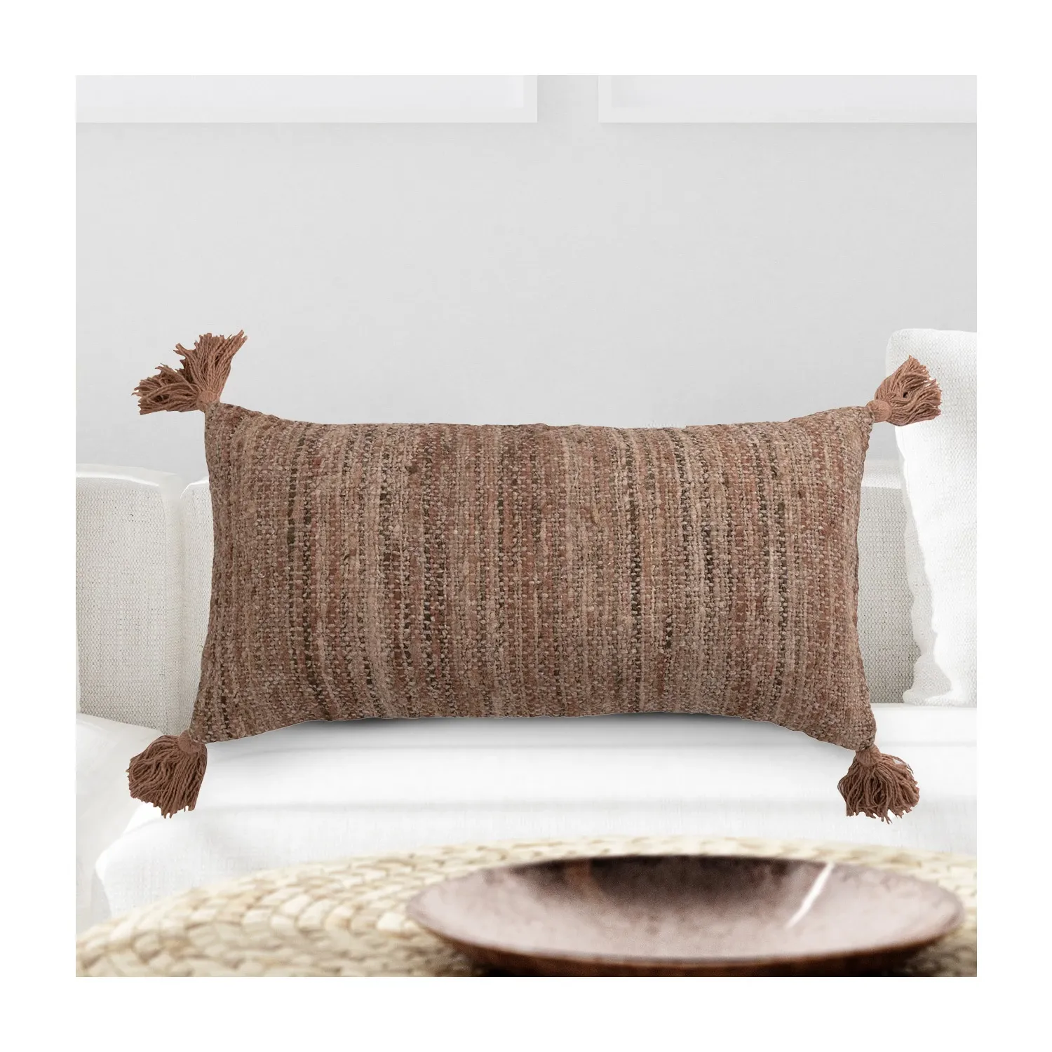 AH2308 28&quot; Cotton Viscose Lumbar Pillow w Tassels