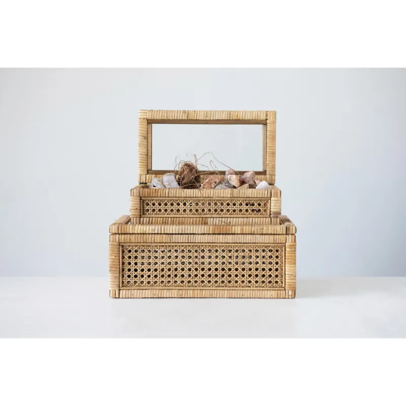 DF2636-SM.Rattan &amp; Wood Display Boxes