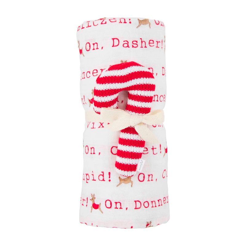 Candy Cane White Swaddle/Rattle Set