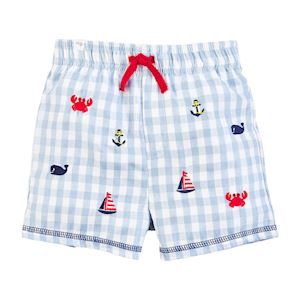 Nautical Schiffi Gingham Swim Trunks