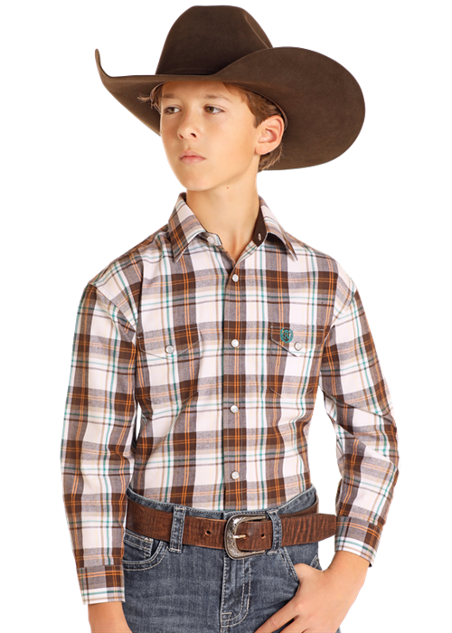 Boys LS Twill Plaid Button Down