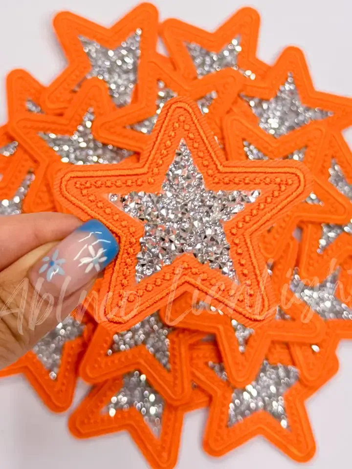 Orange Rhinestone Star Patch
