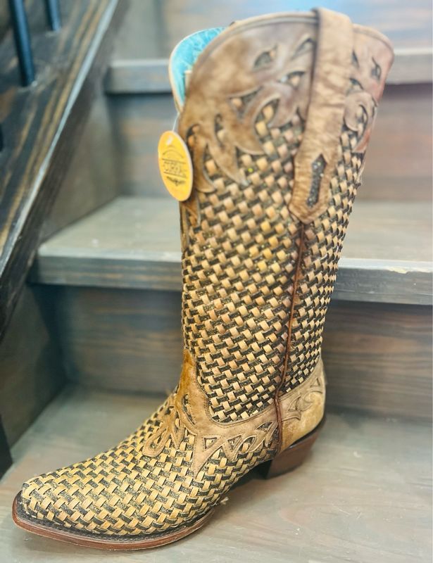 A4506-Sand Glitter Woven &amp; Overlay Boot