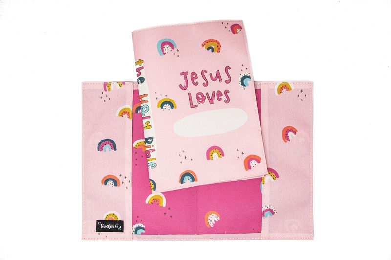 Pink Rainbow Jesus Loves Me Bible Slipcover